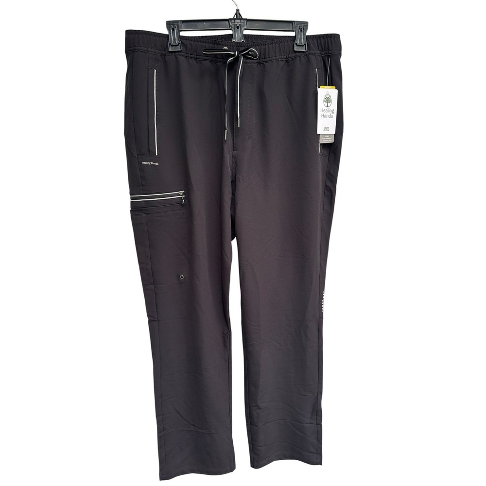 NWT Healing Hands 360 Men's Large Scrubs Noah Pants Black Modern Fit 7 Pockets